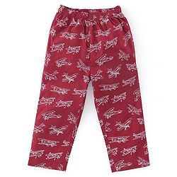 Babyhug Cotton Woven Full Sleeves Night Suit with Air Planes Print - Red