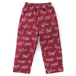 Babyhug Cotton Woven Full Sleeves Night Suit with Air Planes Print - Red