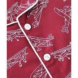 Babyhug Cotton Woven Full Sleeves Night Suit with Air Planes Print - Red