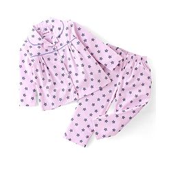 Babyhug Cotton Woven Full Sleeves Star Printed Night Suit - Pink