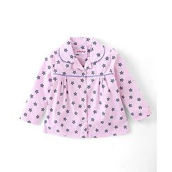 Babyhug Cotton Woven Full Sleeves Star Printed Night Suit - Pink