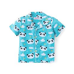 Babyhug Cotton Knit Half Sleeves Night Suit With Panda Print - Blue