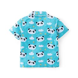 Babyhug Cotton Knit Half Sleeves Night Suit With Panda Print - Blue