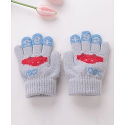 Babyhug Woolen Gloves Pair Car Design - Grey