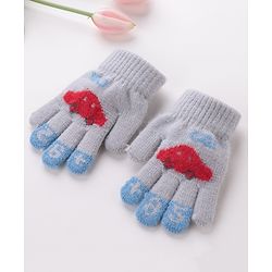 Babyhug Woolen Gloves Pair Car Design - Grey