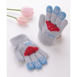 Babyhug Woolen Gloves Pair Car Design - Grey