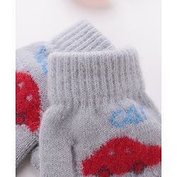 Babyhug Woolen Gloves Pair Car Design - Grey