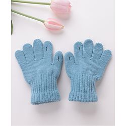 Babyhug Woolen Gloves Pair Solid Design - Sky Blue