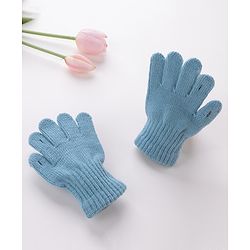 Babyhug Woolen Gloves Pair Solid Design - Sky Blue