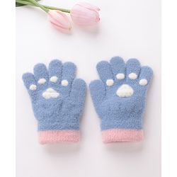 Babyhug Woolen Gloves Pair Paw Design - Sky Blue