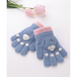 Babyhug Woolen Gloves Pair Paw Design - Sky Blue