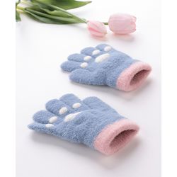 Babyhug Woolen Gloves Pair Paw Design - Sky Blue