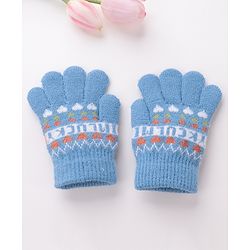 Babyhug Woolen Gloves Pair Text Design - Sky Blue