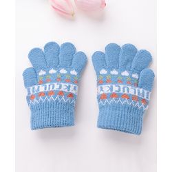 Babyhug Woolen Gloves Pair Text Design - Sky Blue