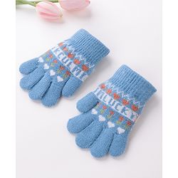 Babyhug Woolen Gloves Pair Text Design - Sky Blue