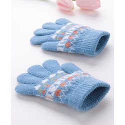 Babyhug Woolen Gloves Pair Text Design - Sky Blue