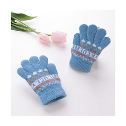 Babyhug Woolen Gloves Pair Text Design - Sky Blue