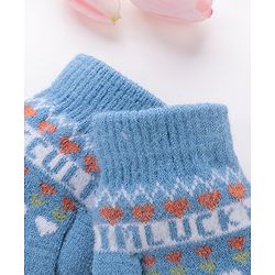 Babyhug Woolen Gloves Pair Text Design - Sky Blue