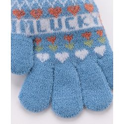 Babyhug Woolen Gloves Pair Text Design - Sky Blue