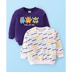 Babyhug Cotton Knit Full Sleeves Sweatshirts with Graphics Print Pack of 2 - Blue & White
