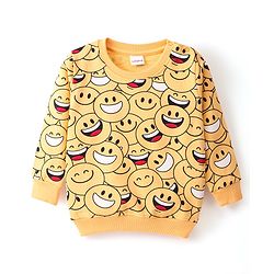 Babyhug Cotton Knit Full Sleeves Sweatshirt With Emoji & Text Graphics Pack Of 2 - Yellow & Red