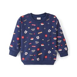 Babyhug Cotton Knit Full Sleeves Sweatshirt With Graphics Text Print Pack Of 2 - Navy Blue & Yellow