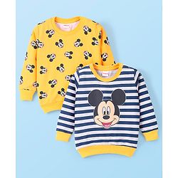 Babyhug Cotton Knit Full Sleeves Sweatshirt With Mickey Mouse Graphics - Yellow & Blue