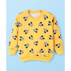 Babyhug Cotton Knit Full Sleeves Sweatshirt With Mickey Mouse Graphics - Yellow & Blue