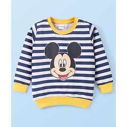 Babyhug Cotton Knit Full Sleeves Sweatshirt With Mickey Mouse Graphics - Yellow & Blue