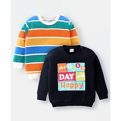 Babyhug Cotton Full Sleeves Sweatshirt With Text & Stripes Graphics Pack Of 2 - Multicolour