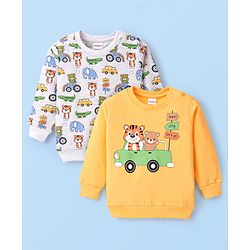 Babyhug Cotton Full Sleeves Graphic Tiger Print Sweatshirts Pack of  2 - White Melange & Yellow