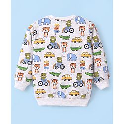 Babyhug Cotton Full Sleeves Graphic Tiger Print Sweatshirts Pack of  2 - White Melange & Yellow