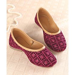 Cute Walk by Babyhug Slip On Mojaris with Sequins & Embroidery Detailing - Purple