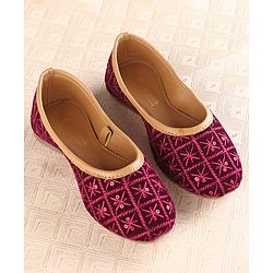 Cute Walk by Babyhug Slip On Mojaris with Sequins & Embroidery Detailing - Purple