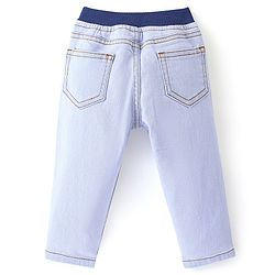 Babyhug Denim Washed Full Length Stretchable Jeans With Tiger Applique - Blue
