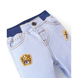 Babyhug Denim Washed Full Length Stretchable Jeans With Tiger Applique - Blue