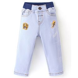 Babyhug Denim Washed Full Length Stretchable Jeans With Tiger Applique - Blue
