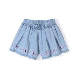 Babyhug 100% Cotton Mid Thigh Length Washed Stretchable Denim Shorts Butterfly Embroidery - Blue