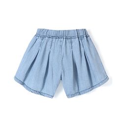 Babyhug 100% Cotton Mid Thigh Length Washed Stretchable Denim Shorts Butterfly Embroidery - Blue