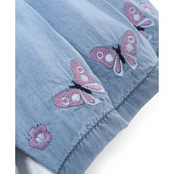 Babyhug 100% Cotton Mid Thigh Length Washed Stretchable Denim Shorts Butterfly Embroidery - Blue