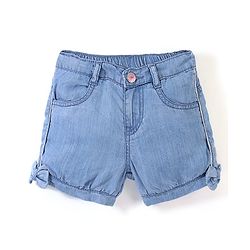 Babyhug Cotton Mid Thigh Length Washed Denim Short with Utility Pockets - Blue