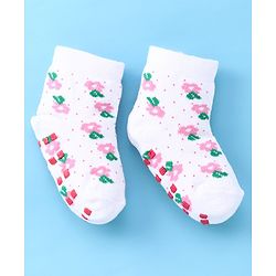 Cute Walk by Babyhug Anti Bacterial Anti Skid Ankle Length Cotton Knit Socks Floral Design Pack of 3 - Pink White & Beige