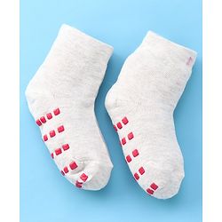 Cute Walk by Babyhug Anti Bacterial Anti Skid Ankle Length Cotton Knit Socks Floral Design Pack of 3 - Pink White & Beige