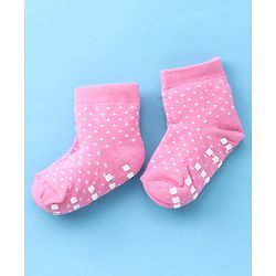 Cute Walk by Babyhug Anti Bacterial Anti Skid Ankle Length Cotton Knit Socks Floral Design Pack of 3 - Pink White & Beige