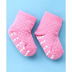 Cute Walk by Babyhug Anti Bacterial Anti Skid Ankle Length Cotton Knit Socks Floral Design Pack of 3 - Pink White & Beige