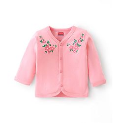 Babyhug 100% Cotton Full Sleeves Front Open Vests Floral & Dot Print Pack of 3- Pink Blue & Red