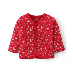 Babyhug 100% Cotton Full Sleeves Front Open Vests Floral & Dot Print Pack of 3- Pink Blue & Red