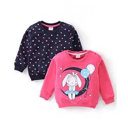 Babyhug Cotton Knit Full Sleeves Sweatshirts with Star Print Pack of 2 - Pink & Navy Blue