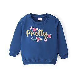 Babyhug Cotton Knit Full Sleeves Sweatshirt Text Print - Navy Blue