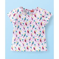 Babyhug Cotton Knit Short Sleeves Inner Tee with Corduroy Frock Parrot Printed  - Yellow
